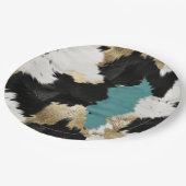 Turquoise goud, zwart wit Koeienhuid Papieren Bordje (Gekanteld)