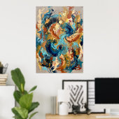 Turquoise Gouden Abstract Expressionistische Poste Poster (Thuiskantoor)