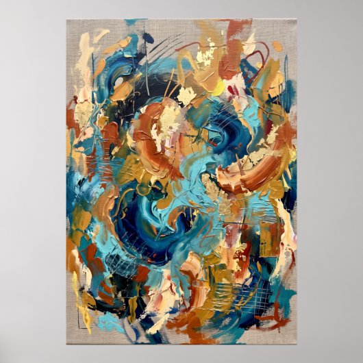 Turquoise Gouden Abstract Expressionistische Poste Poster (Voorkant)