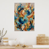 Turquoise Gouden Abstract Expressionistische Poste Poster (Keuken)