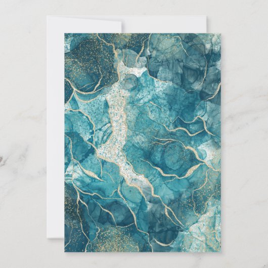Turquoise gouden agaat moderne bruiloft kaart (Achterkant)