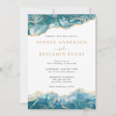 Turquoise gouden agaat moderne bruiloft kaart (Voorkant)