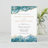 Turquoise gouden agaat moderne bruiloft kaart (Staand voorkant)