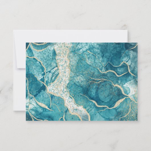 Turquoise Gouden Agaat Moderne Huwelijk QR Code RSVP Kaartje (Achterkant)