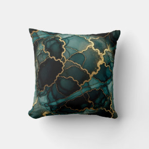 Turquoise + Gouden Alcohol Ink Marmeren Worp Kusse Kussen