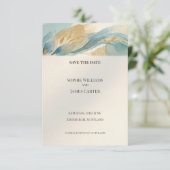 Turquoise Gouden Aquarel Save The Date Kaart (Staand voorkant)