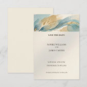 Turquoise Gouden Aquarel Save The Date Kaart (Voorkant / Achterkant)