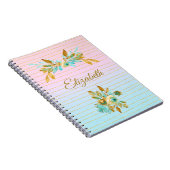 Turquoise & Gouden Bloem Notitieboek met Naam (Rechterzijde)