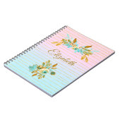 Turquoise & Gouden Bloem Notitieboek met Naam (Linkerzijde)
