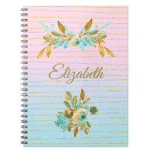 Turquoise & Gouden Bloem Notitieboek met Naam
