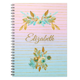 Turquoise & Gouden Bloem Notitieboek met Naam