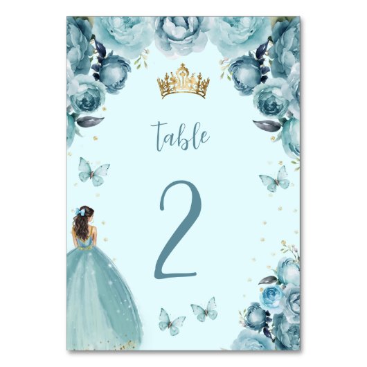 Turquoise Gouden Bloemen Prinses Quinceañera Kaart (Voorkant)