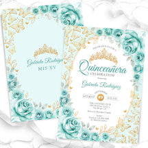 Turquoise Gouden Bloemen Quinceanera