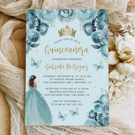 Turquoise Gouden Bloemen Waterverf Quinceañera Kaart