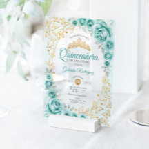 Turquoise Gouden Bloemige Quinceanera