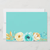 Turquoise Gouden Botanische Bloemen Bruiloft Dank  Bedankkaart (Achterkant)