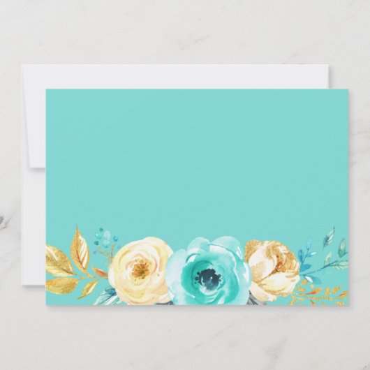 Turquoise Gouden Botanische Bloemen Bruiloft Dank  Bedankkaart (Achterkant)