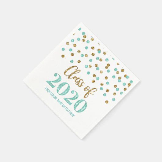 Turquoise Gouden Confetti Klasse van 2020 Afstuder Servet (Hoek)