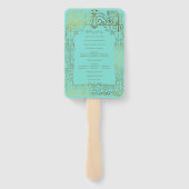 Turquoise Gouden Deco Chic Glam Trouwprogramma  Handwaaier (Achterkant)