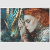 Turquoise & Gouden Elf Draak Fantasy Decoupage Tissuepapier (Voorkant)