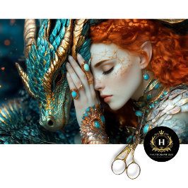 Turquoise & Gouden Elf Draak Fantasy Decoupage Tissuepapier