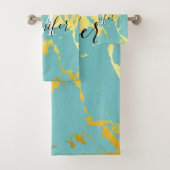 Turquoise gouden Folie Bad Handdoek (Insitu)