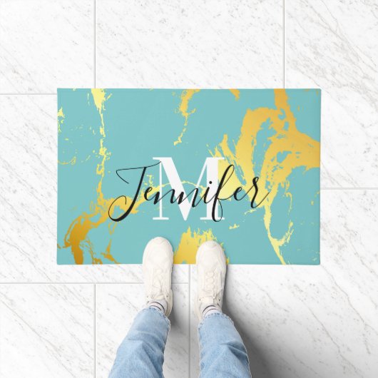 Turquoise gouden Folie Deurmat (Binnen)