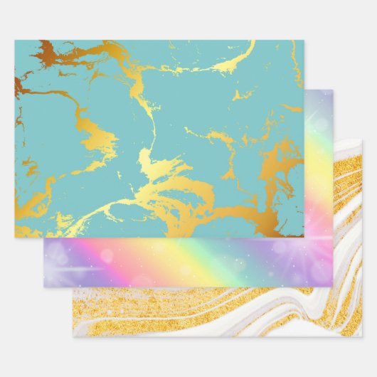 Turquoise gouden Folie Inpakpapier Vel (Set)