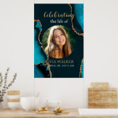 Turquoise & Gouden Foto Begrafenisbord Poster (Keuken)