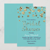 Turquoise Gouden Glitter Bruidsfeest Uitnodiging (Voorkant / Achterkant)