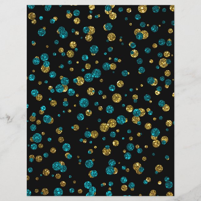 Turquoise Gouden Glitter Confetti Scrapbook Papier (Voorkant)