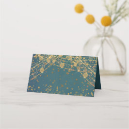 Turquoise Gouden Glitter Sliert Lichtjes Bokeh Plaatskaartje