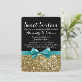 Turquoise Gouden Glitter Sweet 16 Feest Uitnodigin Kaart (Staand voorkant)