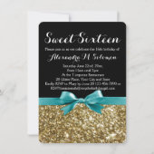 Turquoise Gouden Glitter Sweet 16 Feest Uitnodigin Kaart (Voorkant)