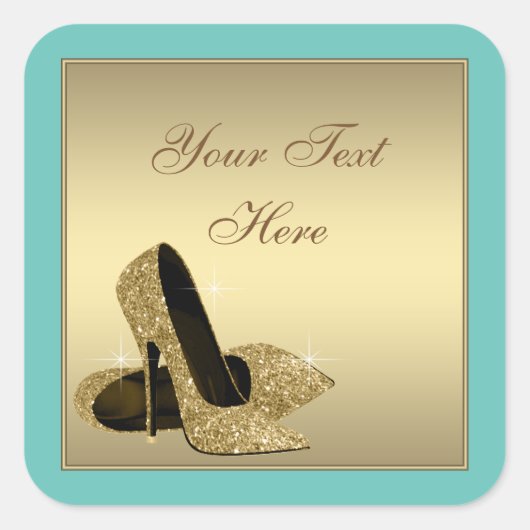 Turquoise Gouden Hoge Hak Schoenen Envelope Zegel (Voorkant)