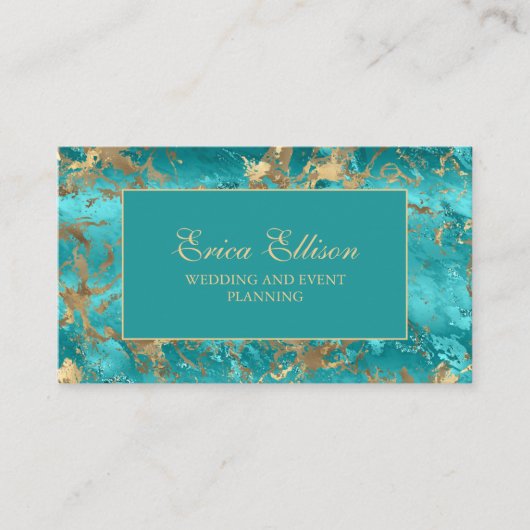 Turquoise Gouden Huwelijksplanner Visitekaartje (Voorkant)