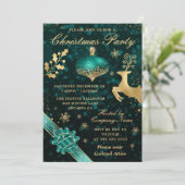 Turquoise & Gouden Kerstbal & Lint Kerstfeest Kaart (Staand voorkant)