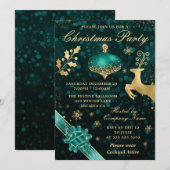 Turquoise & Gouden Kerstbal & Lint Kerstfeest Kaart (Voorkant / Achterkant)