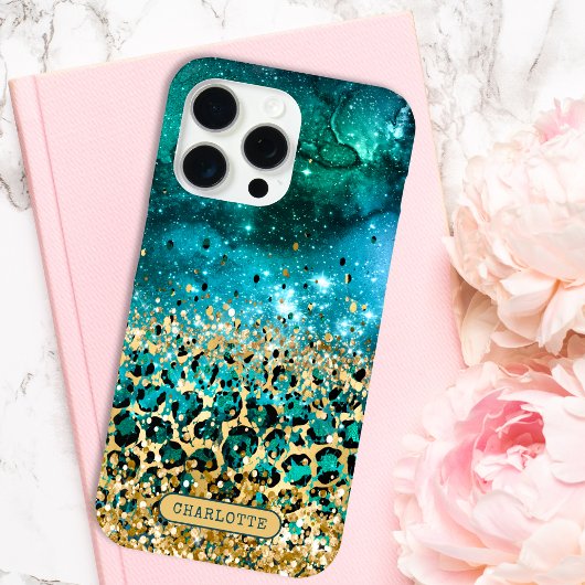 Turquoise Gouden Luipaardprint Galaxy Persoonlijk Case-Mate iPhone Case
