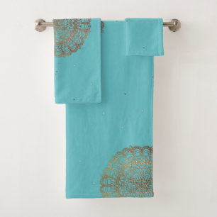 Turquoise gouden mandala - badhanddoek set bad handdoek