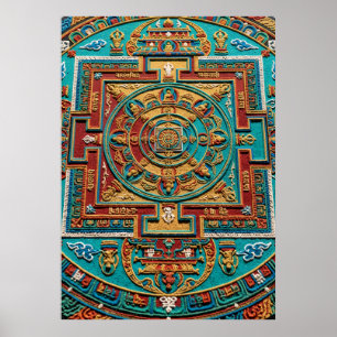 Turquoise & Gouden Mandala Patroon Poster