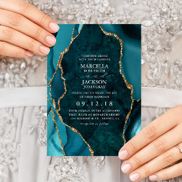 Turquoise & Gouden Marmer Agaten Trouw Uitnodiging