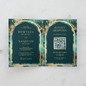 Turquoise Gouden Marmer QR Code Moslim Trouwdag (Binnen)