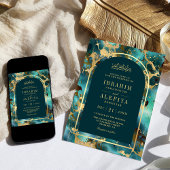 Turquoise gouden marmeren boog moslim bruiloft kaart