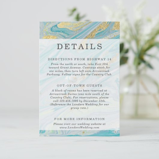 Turquoise & Gouden Marmeren Geode Details / Routeb Informatiekaartje (Staand voorkant)