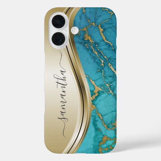 Turquoise gouden marmeren steen Handgeschreven naa Case-Mate iPhone Case (Achterkant)