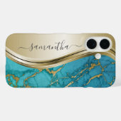 Turquoise gouden marmeren steen Handgeschreven naa Case-Mate iPhone Case (Achterkant (horizontaal))