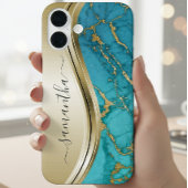 Turquoise gouden marmeren steen Handgeschreven naa Case-Mate iPhone Case