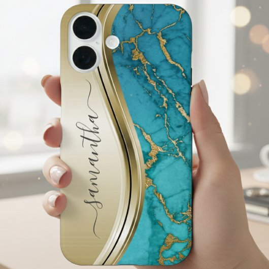 Turquoise gouden marmeren steen Handgeschreven naa Case-Mate iPhone Case