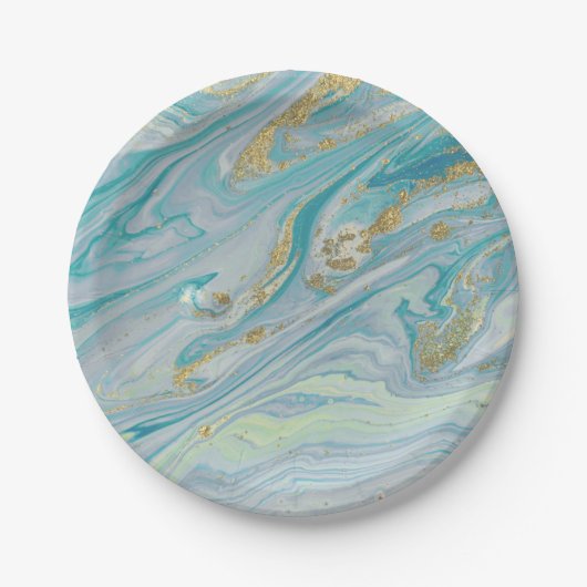 Turquoise & Gouden Marmeren Swirl Agaat Geode Bohe Papieren Bordje (Voorkant)